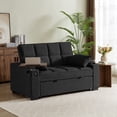 thumbnail image 3 of Tulib 3-in-1 Convertible Sleeper Sofa Bed, Pull Out Loveseat Couch with USB Charging Ports, Cup Holder & Swivel Side Table for Small Spaces, Black, 3 of 10
