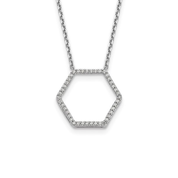 Solid 14k White Gold Geometric Lab Grown Diamond Hexagon Pendant