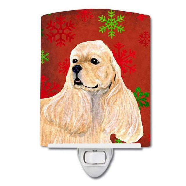 Carolines Treasures SS4729CNL Buff Cocker Spaniel Red & Green Snowflakes Christmas Ceramic Night Light