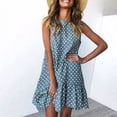 thumbnail image 2 of Robe Sans Manches à Pois pour Femmes, Col Rond à Volants, Robe Ample, Robe Ronde, Bleu Clair, TG, 2 of 6