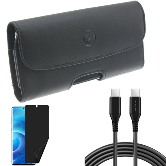 Case Belt Clip w Privacy Screen Protector w 6ft Long USB-C Cable for Samsung Galaxy S20 - Leather Holster, TPU Film [NOT GLASS], PD Fast Charger Cord Power L2Y fits Samsung Galaxy S20 Model