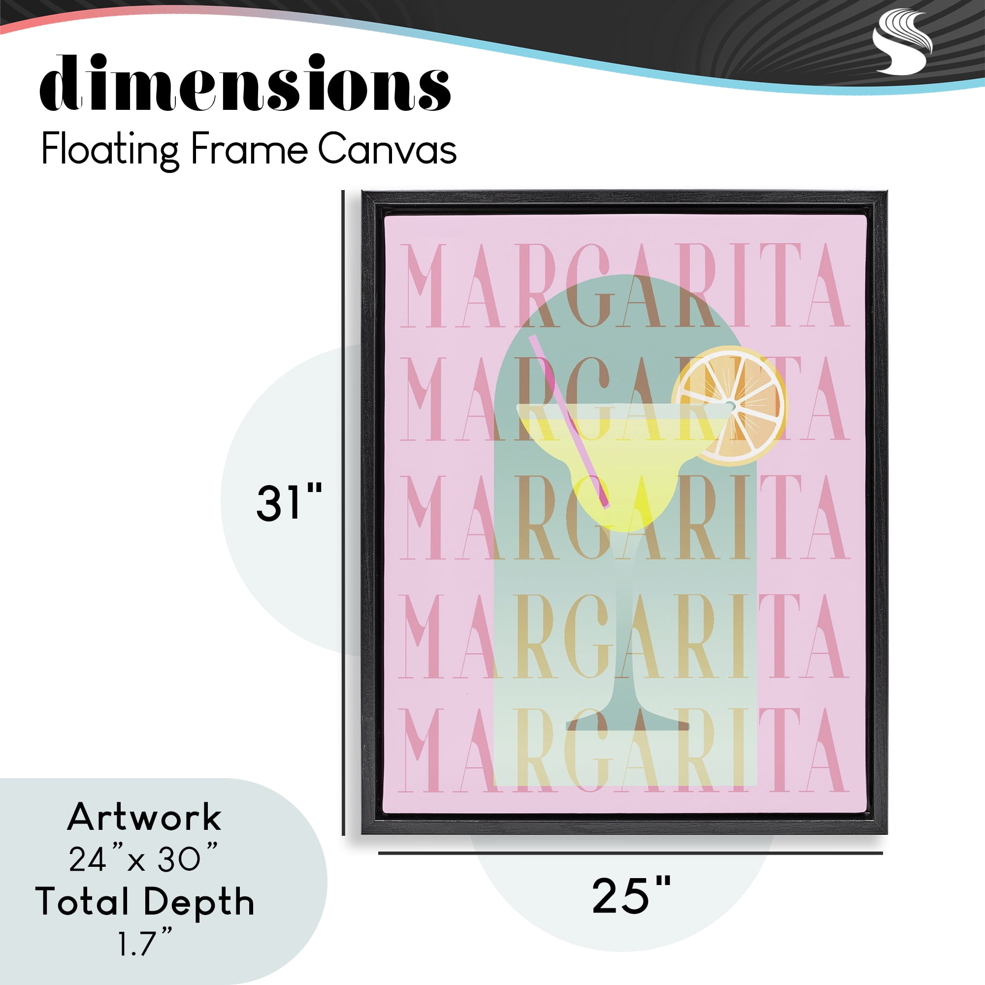 Retro Pastel Margarita Black Framed Floater Canvas Wall Art, design by Lil' Rue