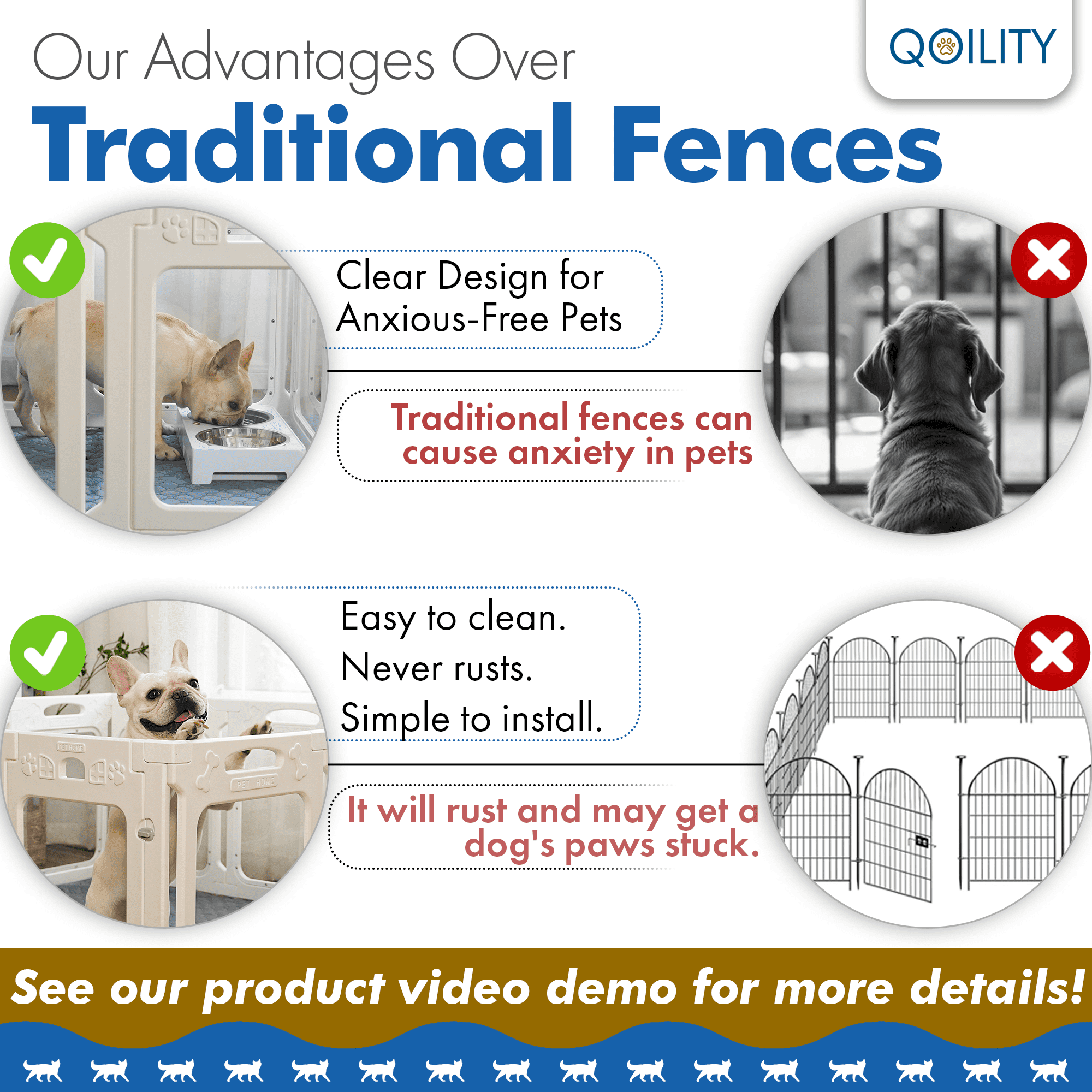 Qoility Clear Dog Playpen with Toilet for Puppies & Small Dogs, Height 24 Inch, 8 Panels, Black