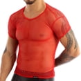 thumbnail image 2 of YONGHS Mens See Through Sheer Mesh T-Shirt Muscle Tank Tops Tees Vest Fishnet Shirt Undershirts Red XL, 2 of 7