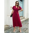 thumbnail image 2 of Uniexcosm Women's Maxi Dress Midi Wrap Dress V Neck Ruffle Short Sleeve A Line Dress with Belt, 2 of 7