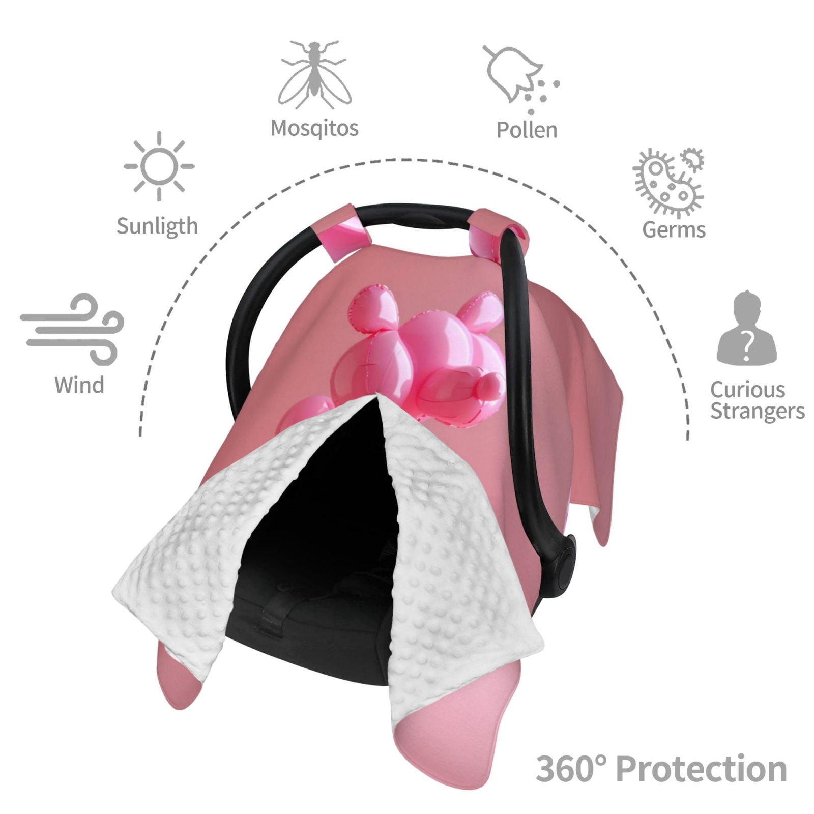Car Seat Cover Baby - Pink Balloon Puppy Art Breathable Infant Car Seat Cover for Baby Carseat, Lightweight Comfort Baby Essentials Must Haves Newborn Stuff for Girl Boy