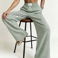 thumbnail image 4 of Mifsaly Womens Striped Pants Wide Leg Lounge Pants Elastic Waist Relaxed Fit Pajama Sleep Trousers for Home and Beach Vacation Green,M, 4 of 5