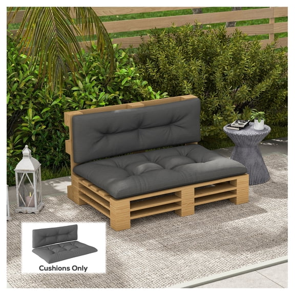 Pallet Cushions 2 Seater Outdoor - 3.9" Thick Seat & Back Cushions - Tufted Patio Replacement Cushions - Dark Gray