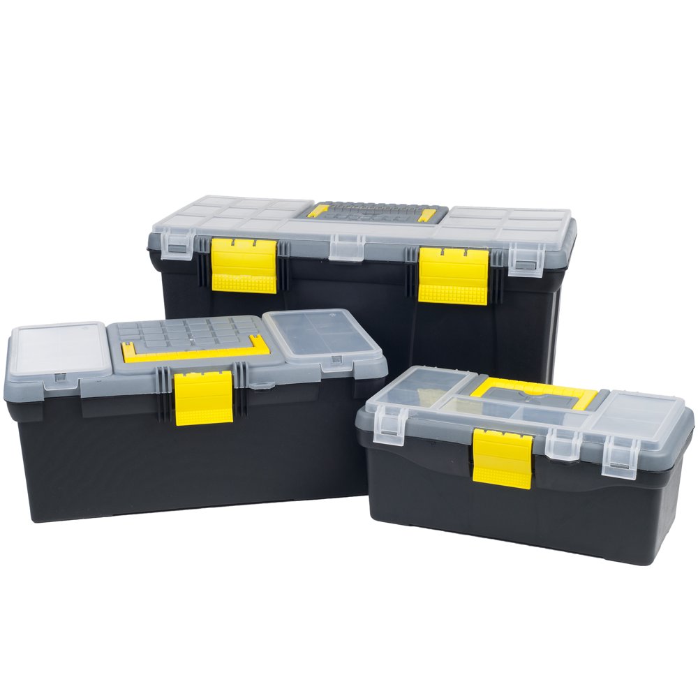 Stalwart 3pc Portable Tool Box Set with Removeable Tray