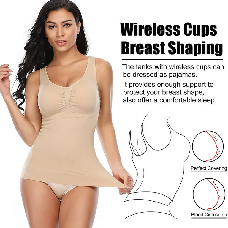 QRIC 3 Pack Tummy Control Camisole for Women Shapewear Tank Tops with Built  in Bra Slimming Compression Top Vest Seamless Body Shaper