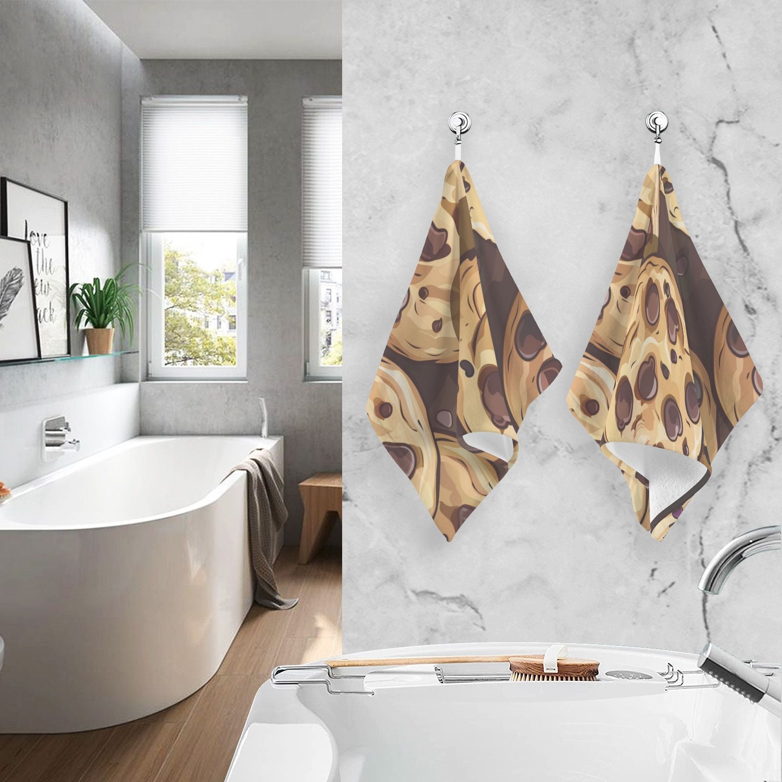 Chocolate Chip Cookies Hand Towels Cotton Bath Towels Large Face Towels Absorbent for Bathroom 2 Packs