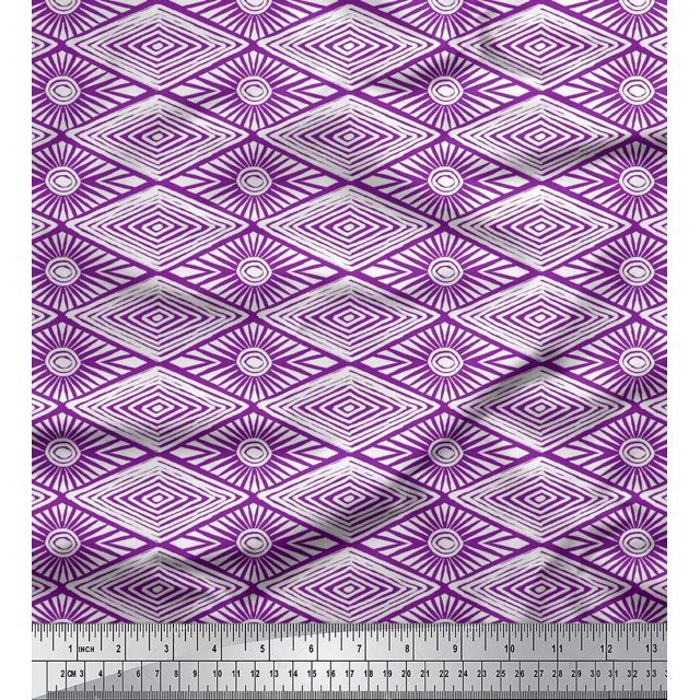 Soimoi Poly Georgette Fabric Geometric Block Print Sewing Fabric Yard 42 Inch Wide