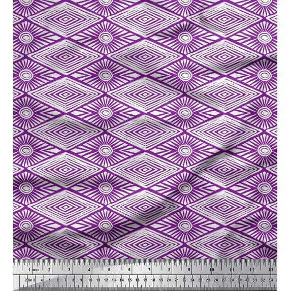Soimoi Satin Silk Fabric Geometric Block Printed Craft Fabric by The Yard 42 Inch Wide