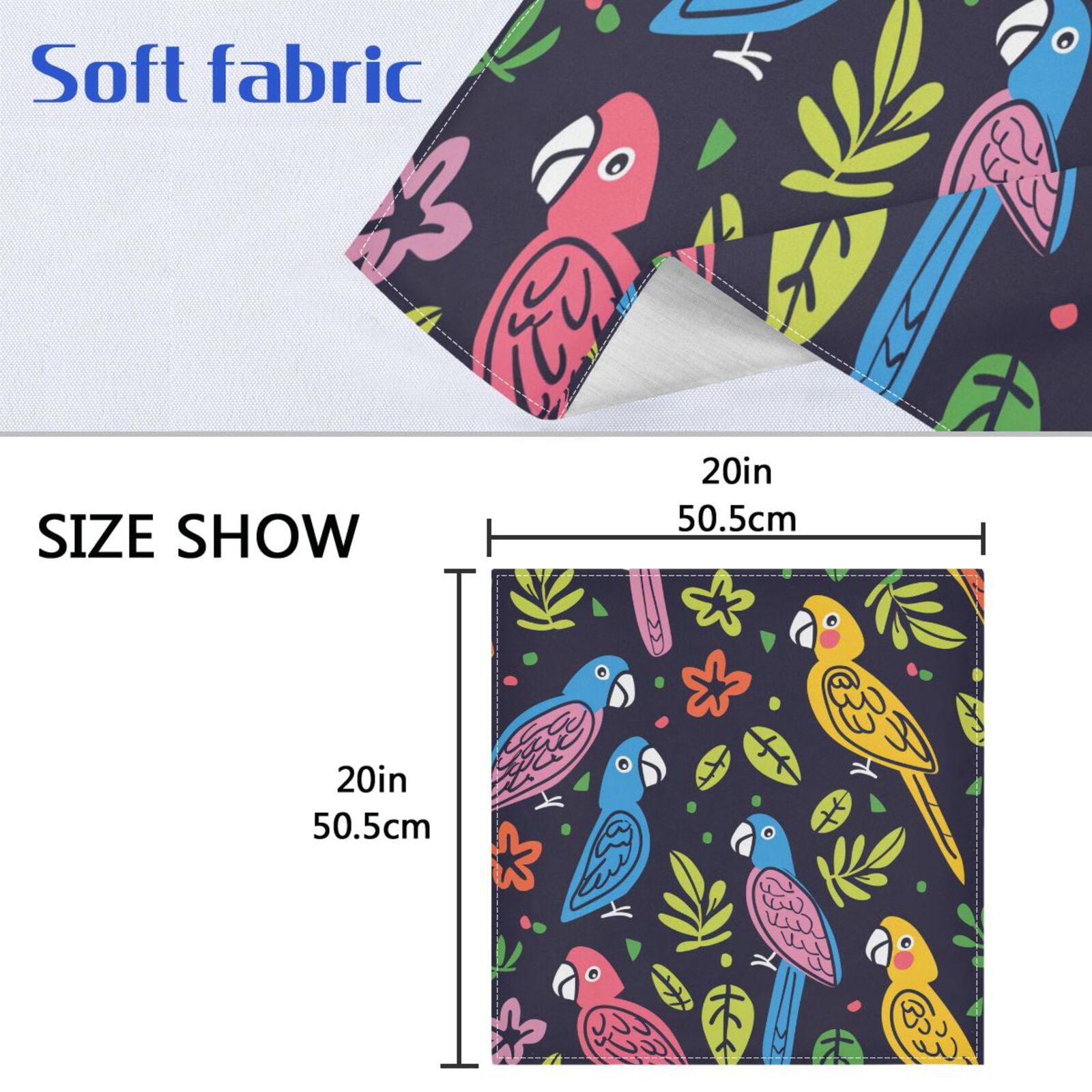 JSTEL Cartoon Cute Parrot Cloth Napkins Set of 6, 20x20 Inch Washable and Reusable Napkin for Decoupage Dinner Party Everyday Use