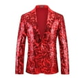 thumbnail image 4 of Men's Sparkly Suit Blazers Slim Fit Party Sequin Shiny Blazer Jackets Lapel Collar Long Sleeve Festive Outfits (XL, Red), 4 of 5