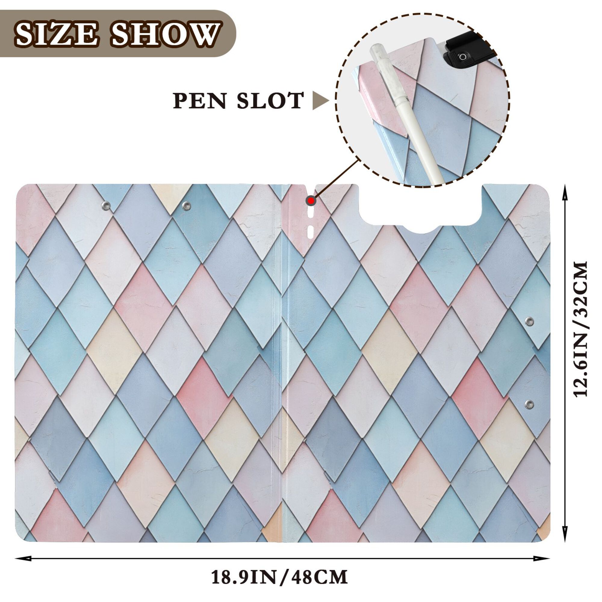 FORMRS A4 Clipboard Folder with Pen Holder Horizontal Foldable School Office Binder, Beige Art Pattern