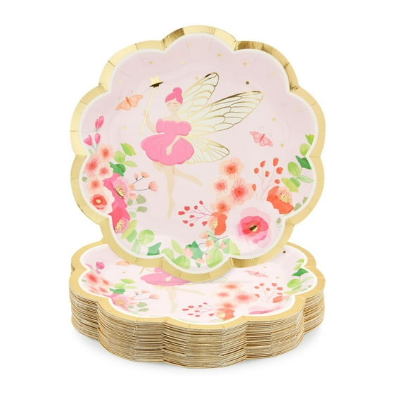 Fairy Tea Party Paper Plates for Girls Floral Birthday Supplies (9 In, 48 Pack)