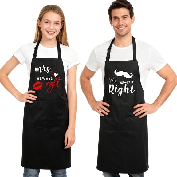 AOWOO 2 Pcs Mr and Mrs Aprons for Couples Gifts Set, Funny His and Her Matching Kitchen Aprons with Pocket, Cooking Apron for Wedding Engagement Anniversary Christmas Gifts for Husband Wife