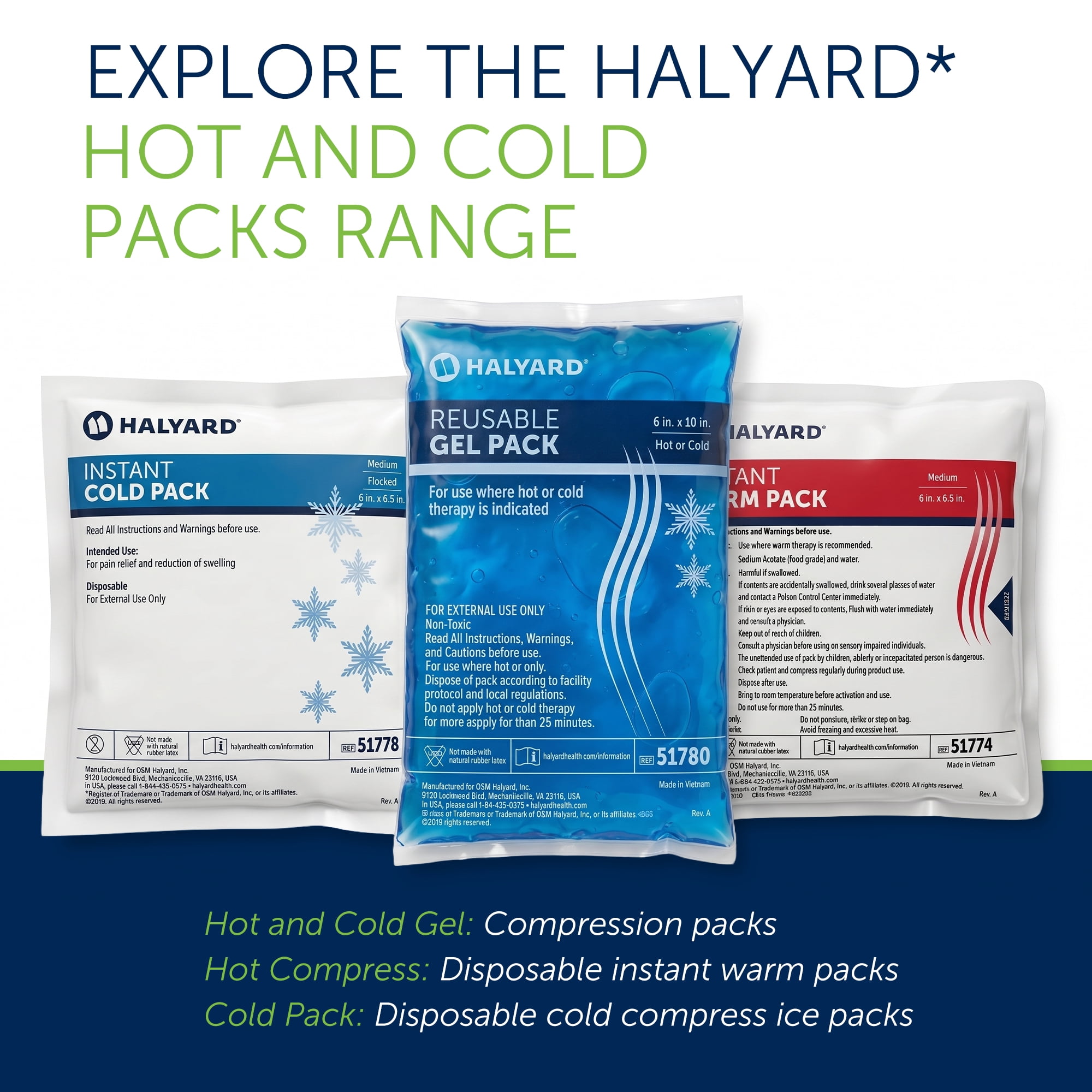 HALYARD Instant Cold Pack Disposable Cold Compress Ice Packs w/ Flocking for Swelling Injuries Toothaches Sprains Strains 6 X 6.5 Inches, 24 Packs Per Case - 51778