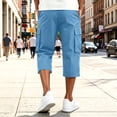 thumbnail image 7 of Domuza Men's Cargo Shorts 3/4 Relaxed Fit Below Knee Work Shorts Drawstring Elastic Waist Hiking Shorts with Pockets Sky Blue 3XL, 7 of 7