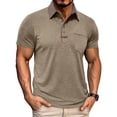 thumbnail image 2 of YOIAVAIOY Men's Color Block Short Sleeve Henley Polos, Fashion Lapel Workout Tops with Pocket, Casual Streetwear Khaki M, 2 of 7