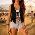 thumbnail image 5 of cocolona Boho Vest for Women Suede Fringe Sleeveless V Neck Jacket Casual Vacation Trendy Outfits, 5 of 5