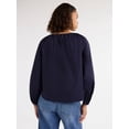 thumbnail image 5 of Free Assembly Women's and Women's Plus Gathered Neck Cotton Top with Long Sleeves, XS-4X, 5 of 5