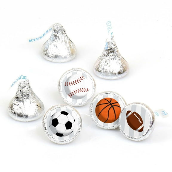 Big Dot of Happiness Go, Fight, Win - Sports - Baby Shower or Birthday Party Round Candy Sticker Favors - Labels Fits Chocolate Candy (1 sheet of 108)