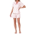 thumbnail image 2 of INSPIRE CHIC Women's Loungewear Ruffle Babydoll Collared Cute Print Short Sleeves with Shorts Sleepwear Pajama Sets M Pink, 2 of 6