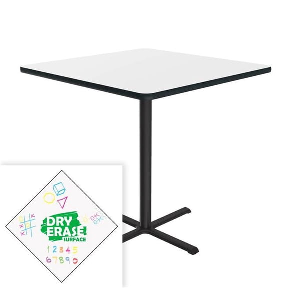 Correll SXB36DES-80-98-39 36 in. Dry Erase High Pressure Laminate Cafe & Breakroom Table with Stamped Steel Base - Frosty White - Square