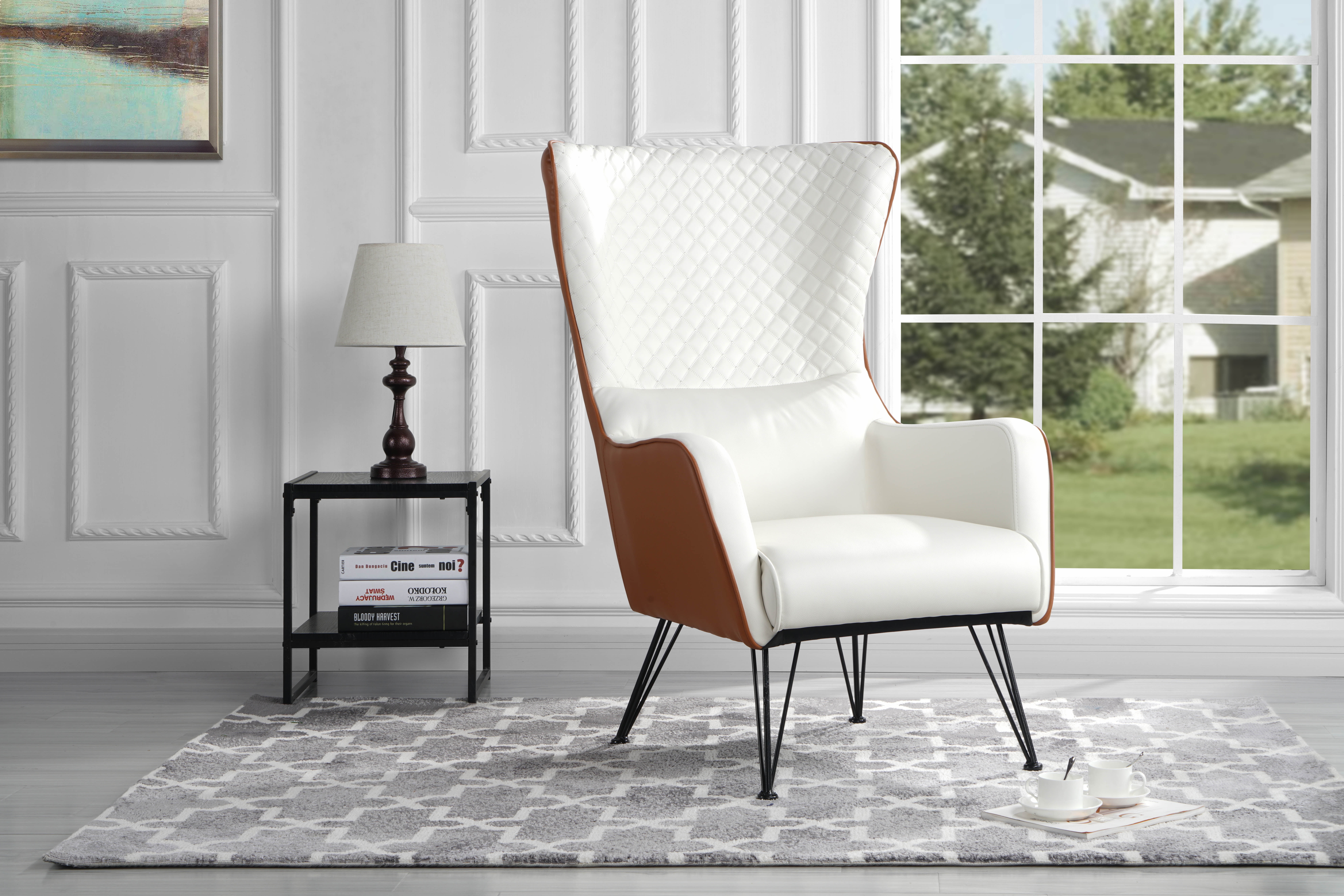 Mid Century Faux Leather Armchair, Camel/White - Walmart.com