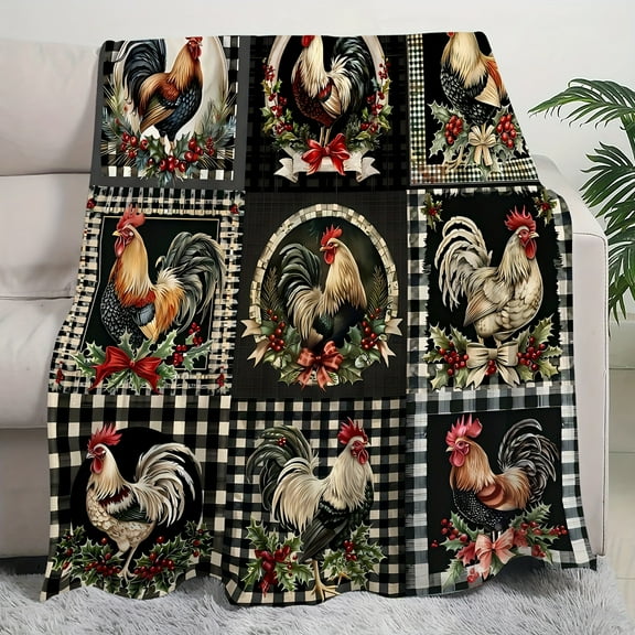 Luxurious Rooster-Themed Fleece Blanket - Cozy & Soft, High-Definition Digital Print, Perfect for Home Decor, Office Nap, Travel, and Camping - Machine Washable, All-Season Comfort