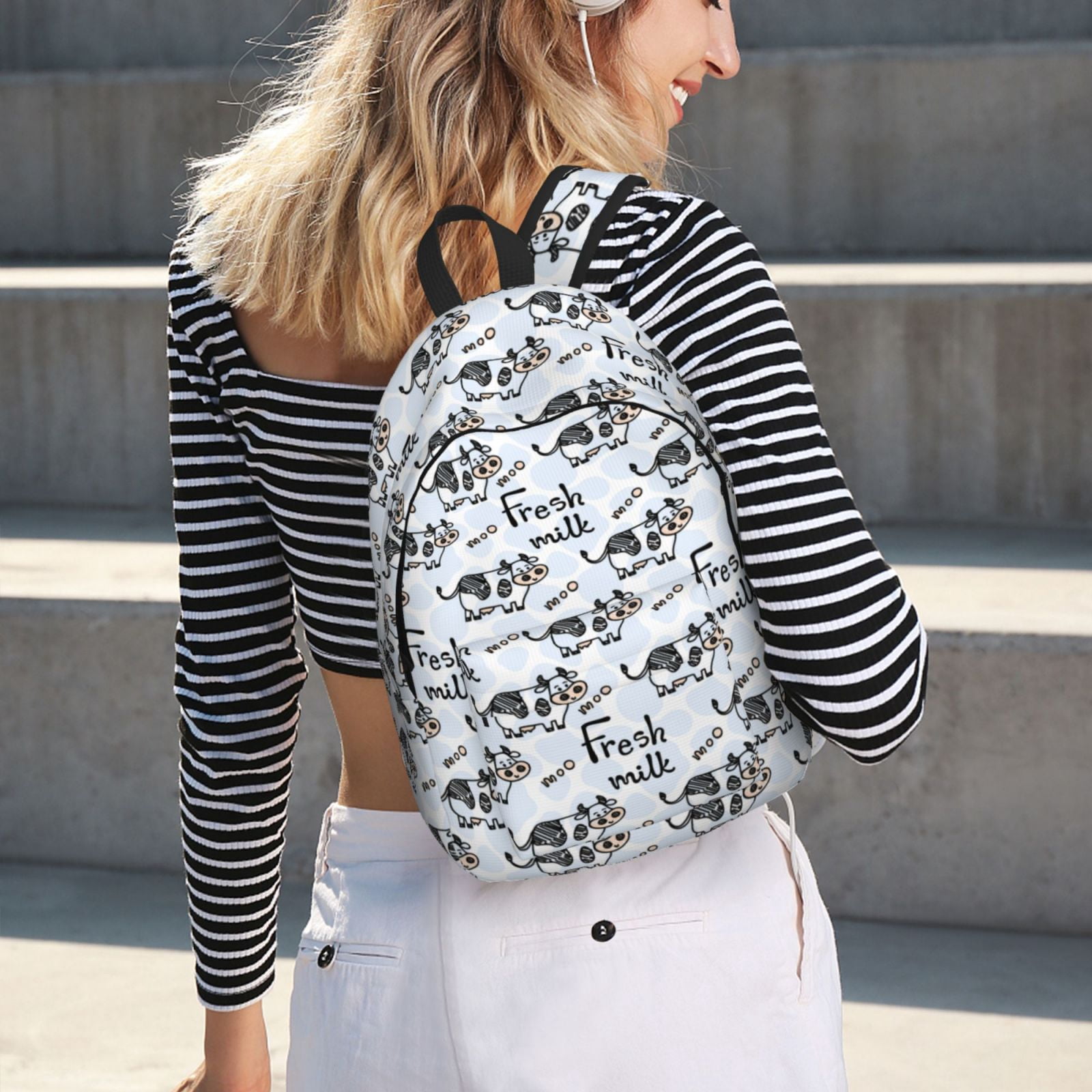 Vsdgher Cow With Fresh Milk Print Canvas Backpack Travel Rucksack Unisex Knapsack 15.7/17.7Inch Laptop Backpack for Work,College -Medium