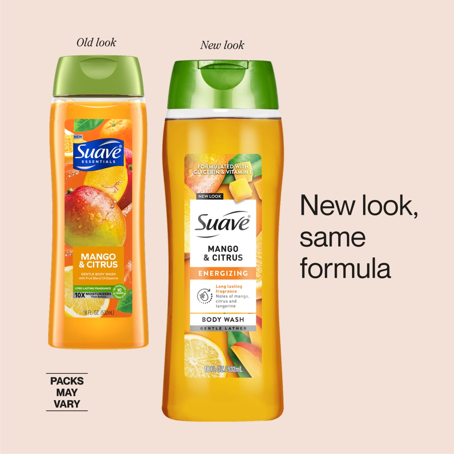 (4 pack) Suave Mango & Citrus Moisturizing Body Wash with Glycerin & Vitamin E, 18 FL OZ