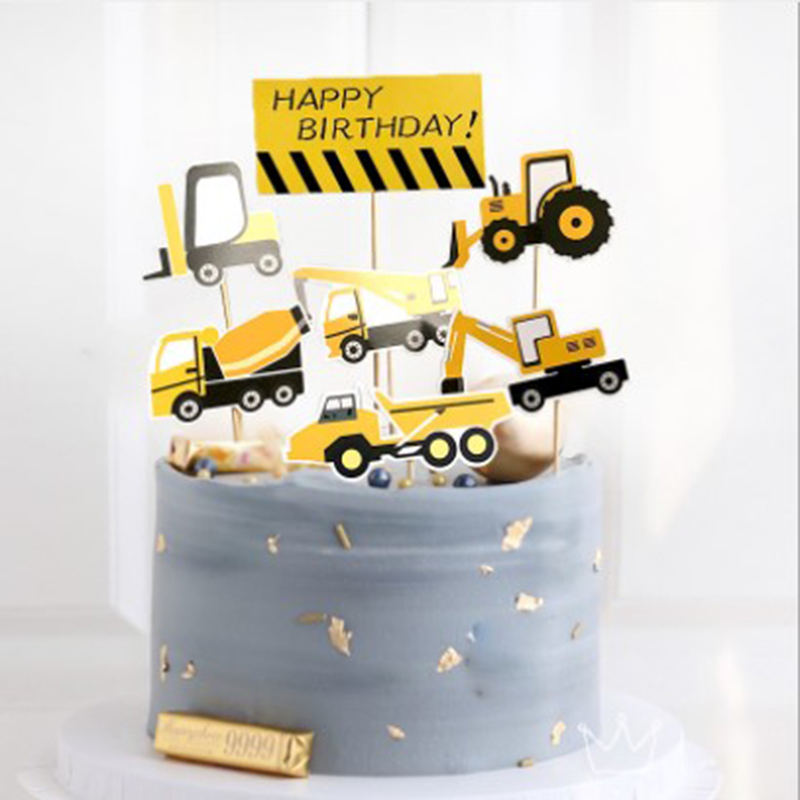 7pcs Construction Excavator Cake Toppers Boy Happy Birthday Party