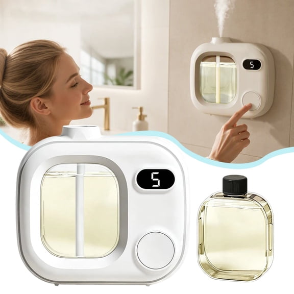 Cordless Waterless Essential Oil Diffuser, Smart LED Aroma Diffuser with 5‑Level Mist Control, Rechargeable Wall‑Mount Fragrance Machine for Home Hotel Car with 50ml Essential Oil, Shangri‑La Scent