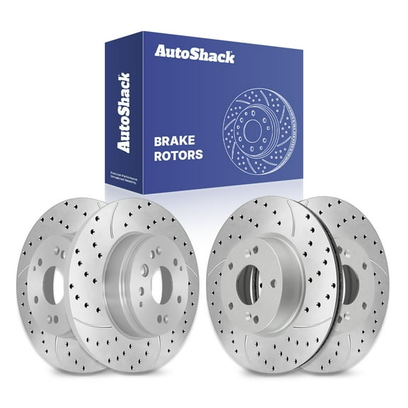 AutoShack Front & Rear Drilled & Slotted Brake Rotors | Replacement for 2004-2008 Acura TL 3.2L V6 FWD | Silver Zinc Coated | 4-PC Brake Kit | SilverShield Pro
