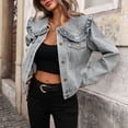 thumbnail image 4 of Jerdar Womens Peter Pan Collar Cropped Jean Jacket Embroidered Jacquard Long Sleeve Casual Floral Denim Jackets Coat L, 4 of 8