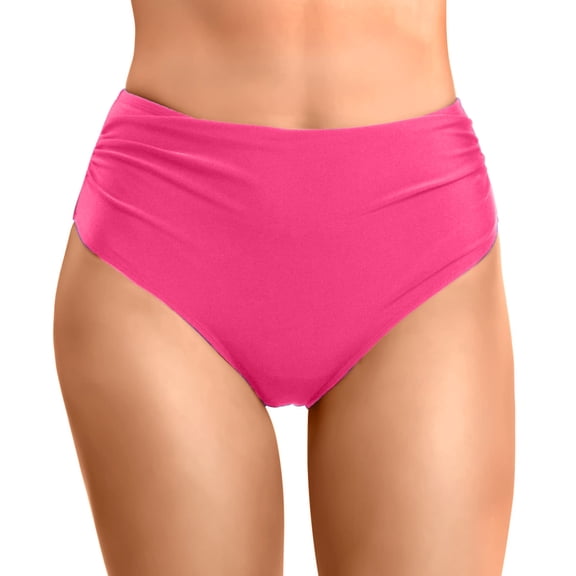 Sopiago Women's High Waisted Full Ruched Bikini Swimsuit Bottoms Tummy Control Full Coverage Bathing Suit Bottoms for Women Hot Pink,XL