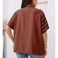 thumbnail image 4 of Camisa de manga corta para mujer, jersey con bloques de Color a rayas y cuello vuelto con botones 1/4, camiseta holgada para mujer, Top para verano, marrón claro XXL, 4 of 6