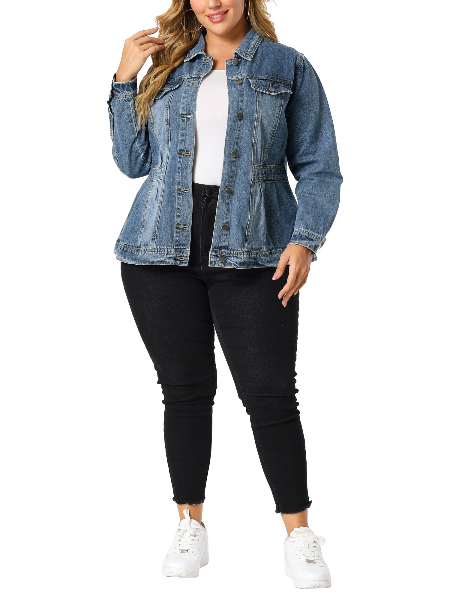 DARING DIVA Women's Plus Size Button Washed Front Loose Jean Jacket 6X Blue