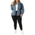 thumbnail image 2 of GRACE & GRANDEUR Manteau de Mode pour Femme Grande Taille à Manches Longues en Denim à Boutons, 2 of 7