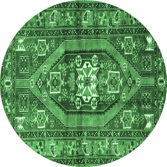 Ahgly Company Indoor Round Persian Emerald Green Traditional Area Rugs, 6' Round