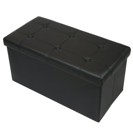 Otto & Ben 30 Inch Button Design Memory Foam Folding Storage Ottoman Bench with Faux (Best Ottoman Storage Bed)