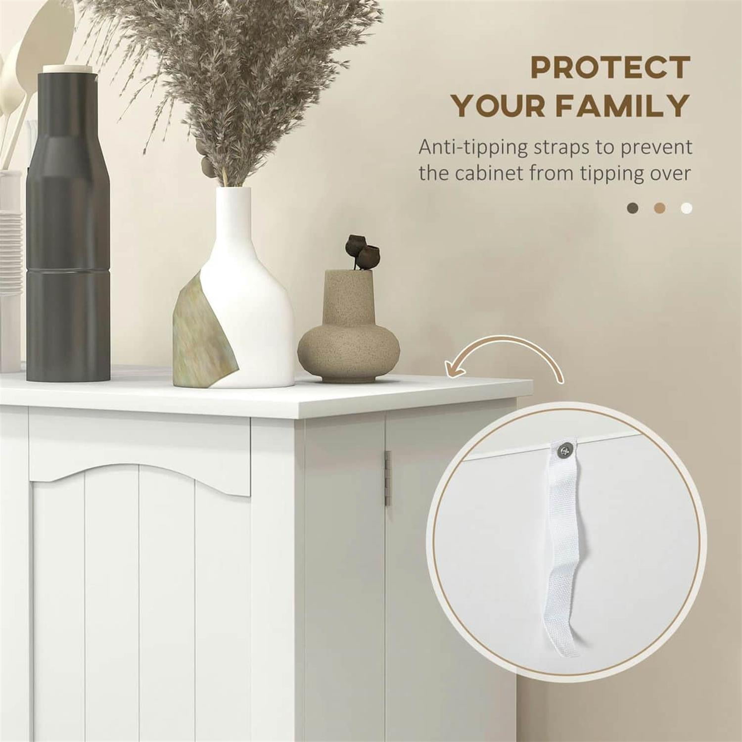 Demi Bonn 23" Freestanding Kitchen Pantry Cabinet, Double Door Storage Sideboard, 5-Tier Shelving for Home Organization, White