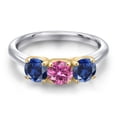 thumbnail image 3 of Gem Stone King 925 Silver and 10K Yellow Gold Pink Moissanite and Blue Created Sapphire Engagement Ring for Women | 1.70 Cttw | Round 5MM | Gemstone Birthstone | Size 5, 3 of 6