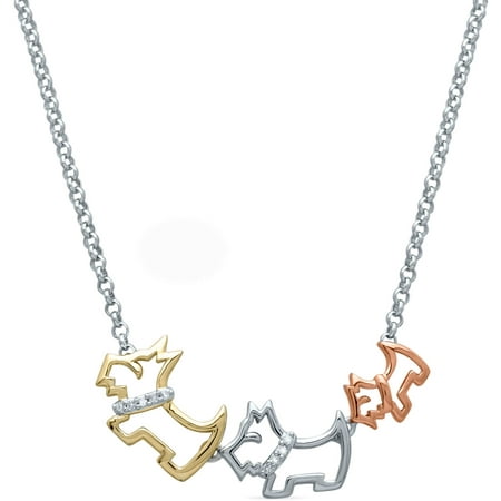 Petite Expressions Diamond Accent Tri-Color Dog Family Necklace in 18kt Gold-Plated over Sterling Silver, 17