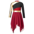 thumbnail image 2 of YONGHS Kids Girls Long Sleeve Gold Metallic Ballet Liturgical Praise Lyrical Dance Dress Burgundy 8, 2 of 7