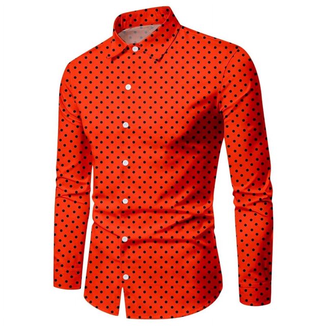 Camisa de moda para hombre, con lunares, costura a cuadros, botones de moda, camisa informal de calle para exteriores con solapa para hombre, talla grande