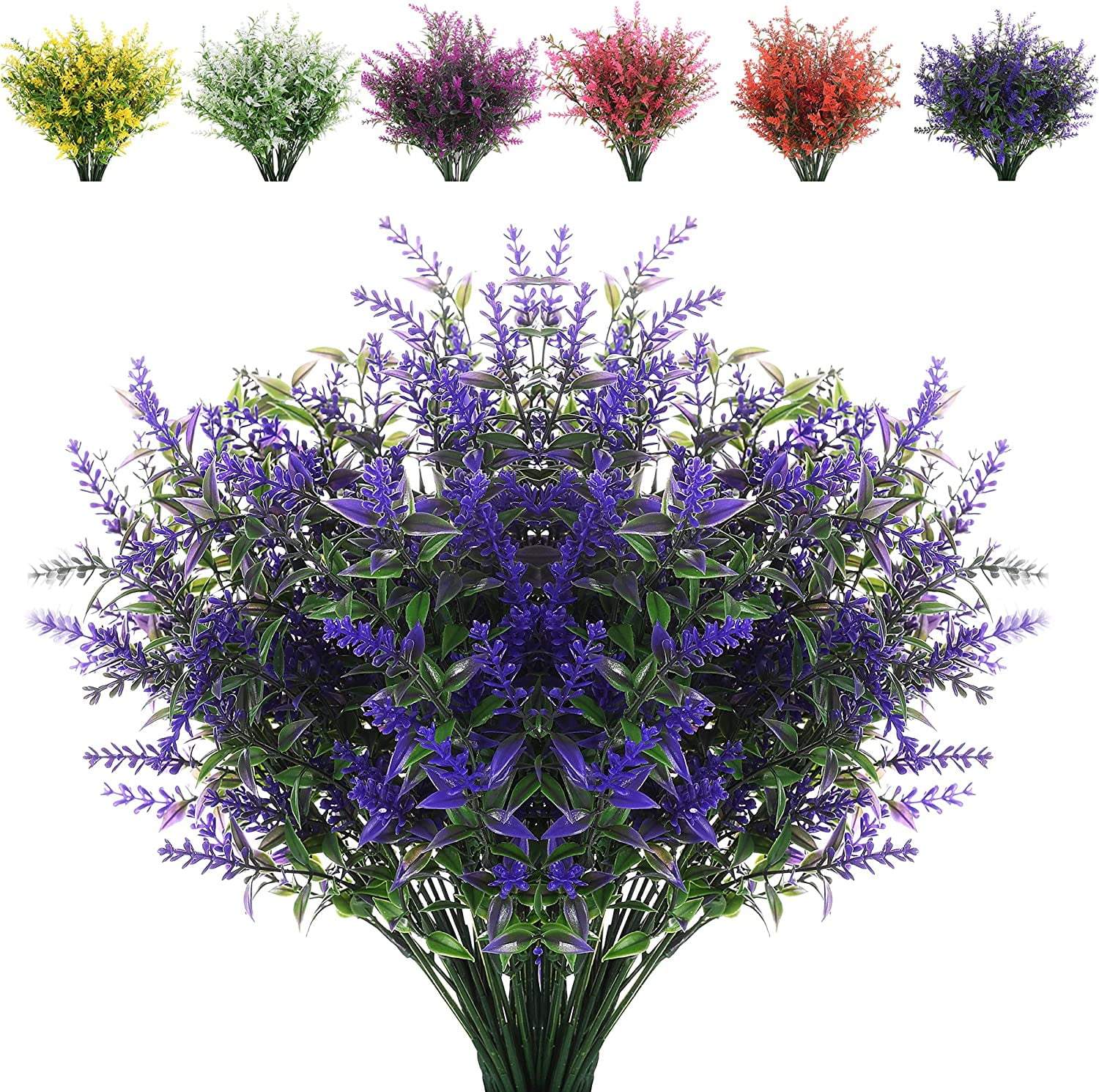 Morttic 8 Bundles Artificial Lavender Outdoor Plants UV Resistant Fake